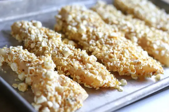 Savory Popcorn Crusted Salmon With Lemon, Dijon, and Butterfly Kernels